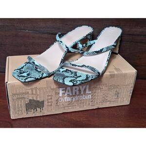 NIB FarylRobin Analisa Sandals Teal Snake Print Womens 12M